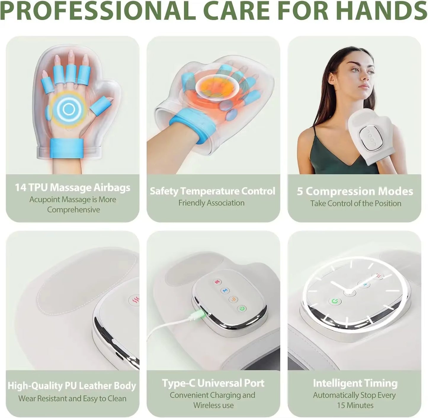 Hand Massager with Heat and Airbag Compression Carpal Tunnel Wrist Finger Kneading Massage Device Electric Vibration Gloves
