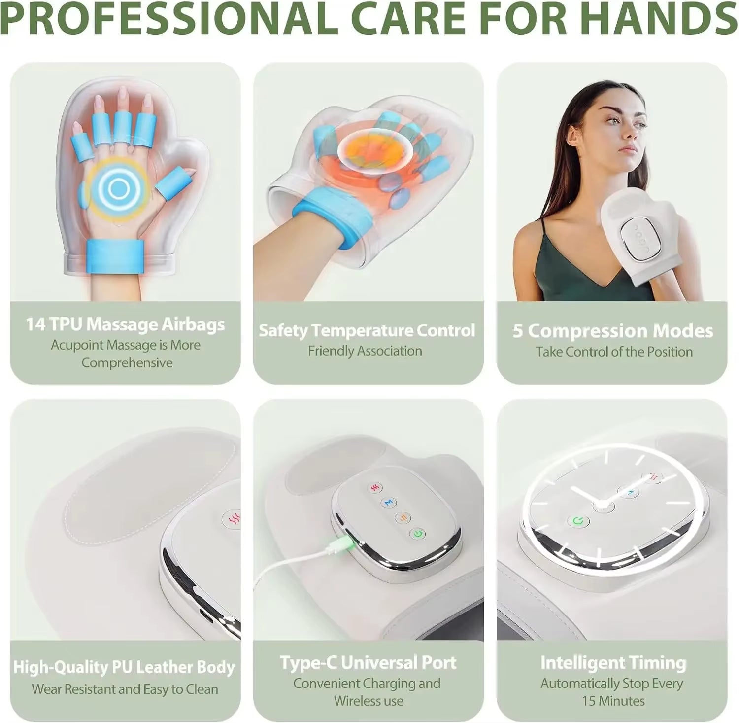 Hand Massager with Heat and Airbag Compression Carpal Tunnel Wrist Finger Kneading Massage Device Electric Vibration Gloves